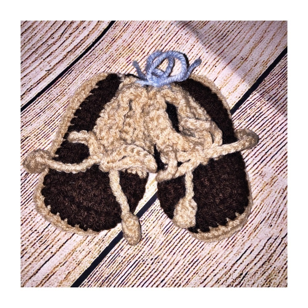 Homemade Infant Booties Size 6-12M Brown